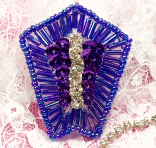 Purple AB Rhinestone 2 Sequin Beaded Applique K1273