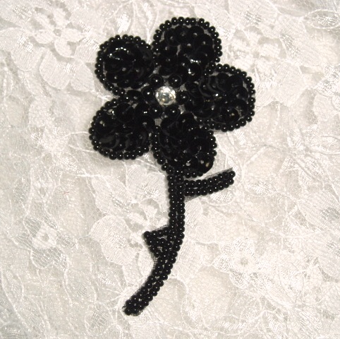 K8267  Black Floral Sequin Beaded Applique 3