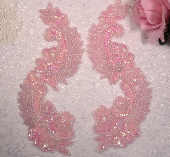 0180 Pink Crystal AB  8  Mirror Pair Sequin Beaded Appliques