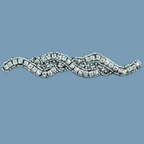 E944 Silver Black Beaded Crystal Rhinestone Applique 4.75\