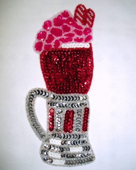 Ice Cream Float Soda Mug Cup Sequin Beaded Appliques 0191