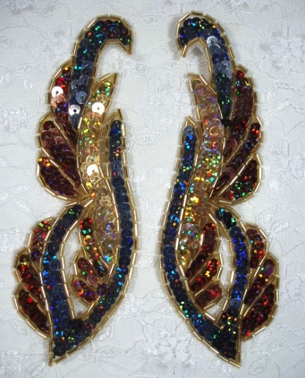 0033 Bronze Gold & Gunmetal AB Mirror Pair 6  Sequin Beaded Appliques