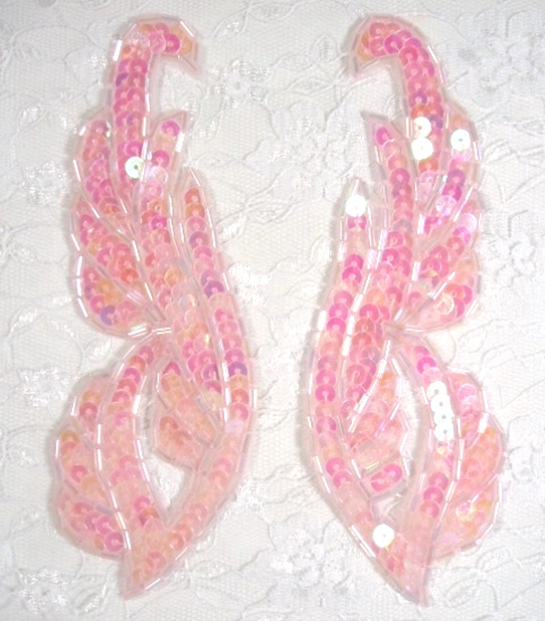0033 Pink Crystal AB Mirror Pair Sequin Beaded Appliques 6.25