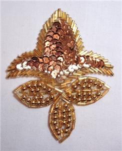 K1445 Gold Fleur De Leis Sequin Beaded Applique