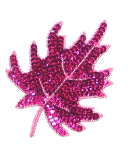 E182 Fuchsia Maple Leaf Sequin Applique 5.5