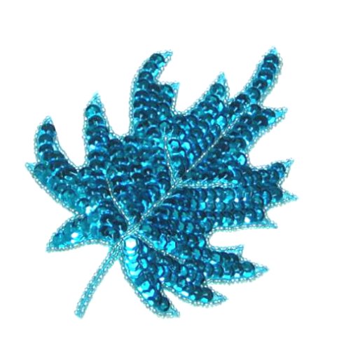 E182 Aqua Blue Maple Leaf Sequin Applique 5.5
