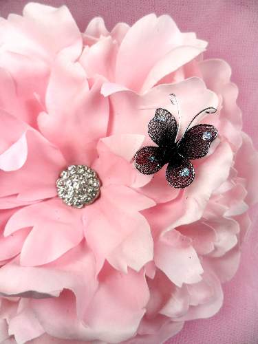 MR021 Choose Size Black Organza Jewel Butterfly Embellishment