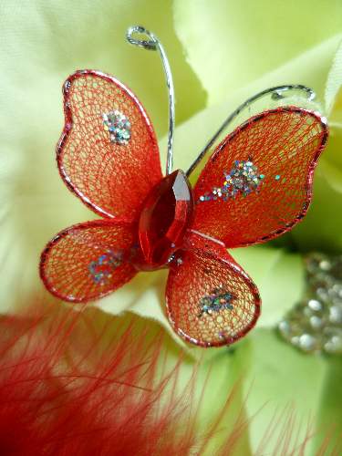 MR021 Choose Size Red Organza Jewel Butterfly Embellishment