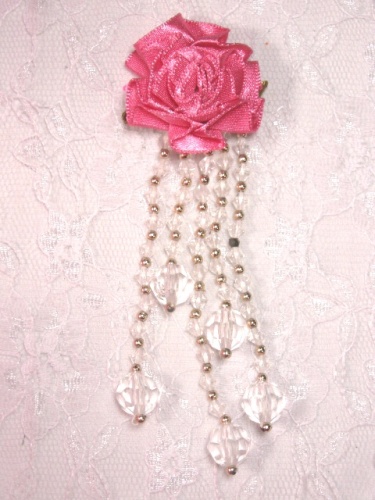 VD21 Mauve Crystal Floral Dangle Beaded Applique 3.75