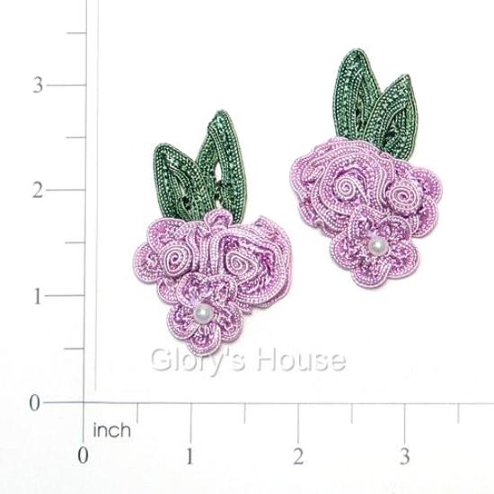 E3604  Lavender Crochet Ribbon Floral Applique Pair 2.25