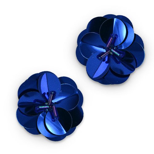 E3998 (Set of 2) Blue Cluster Flower Sequin Appliques 1.5