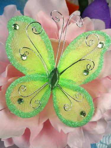 MR021 Choose Size Apple Green Organza Jewel Butterfly Embellishment