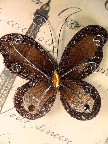 MR021 Choose Size Bronze Organza Jewel Butterfly Embellishment