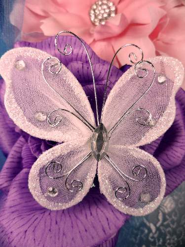 MR021 Choose Size White Organza Jewel Butterfly Embellishment