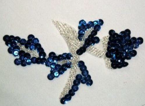 K8277   Blue Leaf Designer Sequin Beaded Applique 4.75
