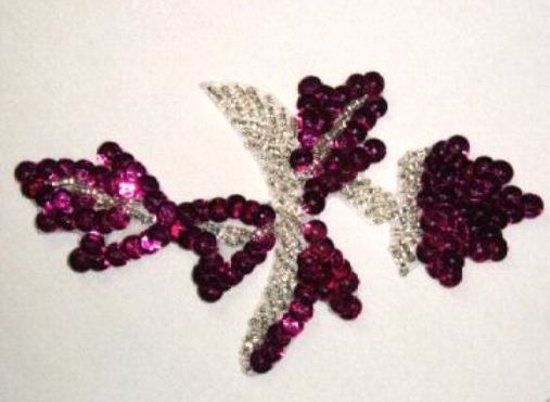K8277   Fuchsia Leaf Designer Sequin Beaded Applique 4.75