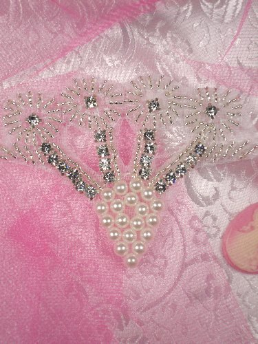 MS57 Silver Pearl Crystal Rhinestone Applique 3.5\