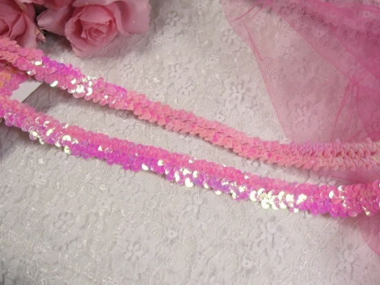 E4412   Pink AB Sequin Stretch 2 Row Sewing Trim 1\