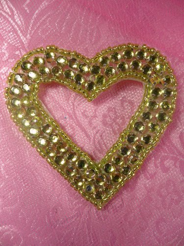 SA16 REDUCED Lime Green Jewel Heart Applique Beaded 2.5\