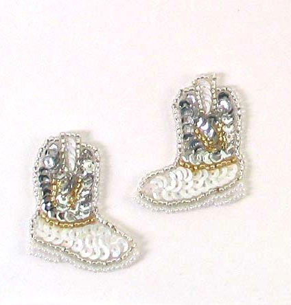 E473 Cowgirl Boot Appliques Mirror Pair Sequin Beaded 1 5/8