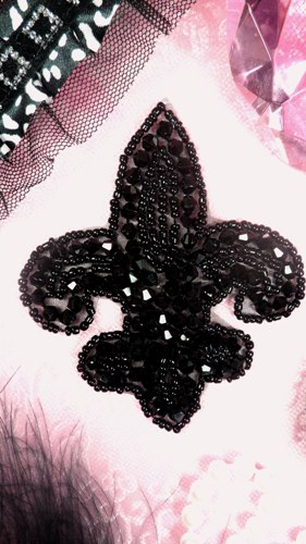 JB95 Fleur De Lis Black Beaded  Applique Motif 3.5\