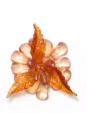 E6310 Brown Amber  Gem Flower 2.5  Pin Beaded Applique