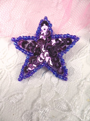 MS30 Purple AB Star Beaded Sequin Applique 1.5
