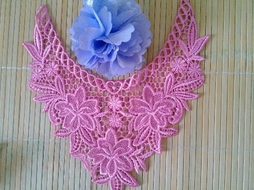 GB50 Bright Pink Floral Collar Yoke Bodice Embroidered Flower Applique 7.5\