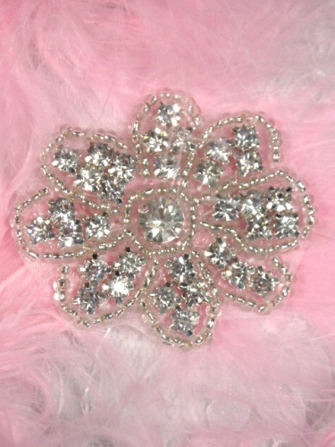 ACT/XR38/A  Flower Crystal Glass Floral Silver Beaded Rhinestone Applique 2