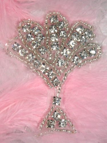 ACT/XR38/B Fan Stand Crystal Glass Silver Beaded Rhinestone Applique 2.25