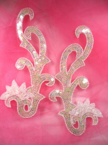 0020 Crystal AB Aurora Borealis Mirror Pair Sequin Beaded Appliques 8\