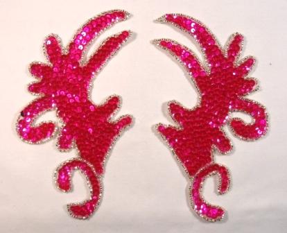 k8101 Hot Pink Claw Mirror Pair  6.75 Sequin Beaded Applique