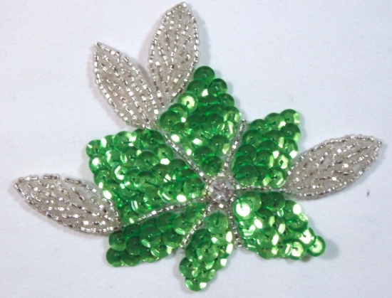 K8124   Neon Lime Green 4 Sequin Beaded Floral Applique