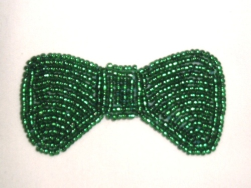 K8137A  Green Small Bow Beaded Applique 2.5