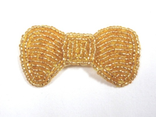 K8137A  Gold Small Bow Beaded Applique 2.5