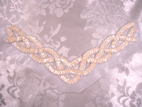 K8248  Ivory Cream Braided Collar Sequin Beaded Applique 8.75