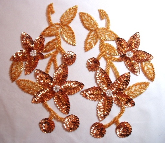 K8251  Gold Mirror Pair Sequin Beaded Applique 10.5