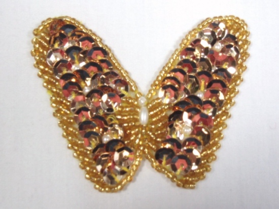 K8268 Gold Butterfly Beaded Sequin Applique 2.25\