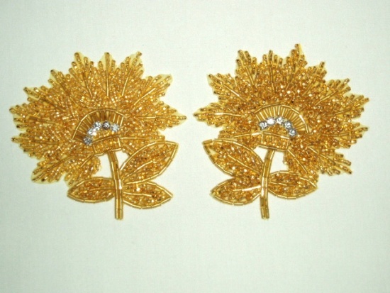 K8273  Gold Floral Mirror Pair Beaded Appliques 3.5\