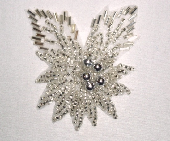 K8281 Silver Beaded Floral Leaf Applique 2.25