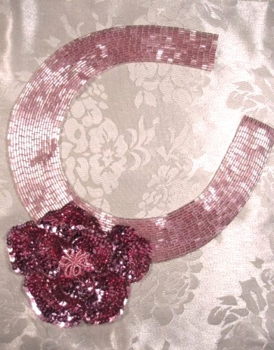 K8398  Mauve Floral Collar Sequin Beaded Applique  11