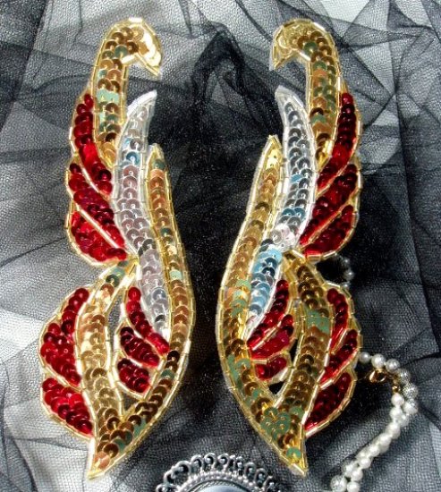 0033 Red & Gold Mirror Pair 6  Sequin Beaded Applique
