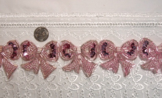 T8623  Mauve Bow Sequin Beaded Applique or Trim