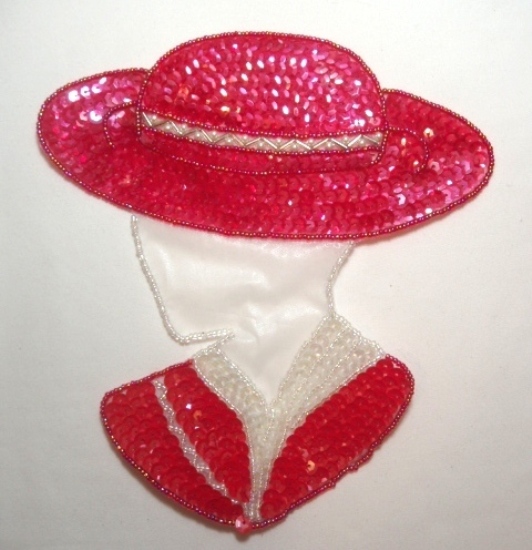 Red Hat Lady 7 Sequin Beaded Applique  K8632