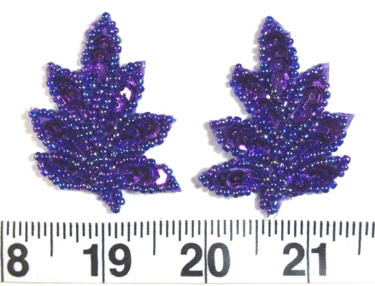 T8633 Purple AB Leaf Mirror Pair Sequin Beaded Appliques 2\