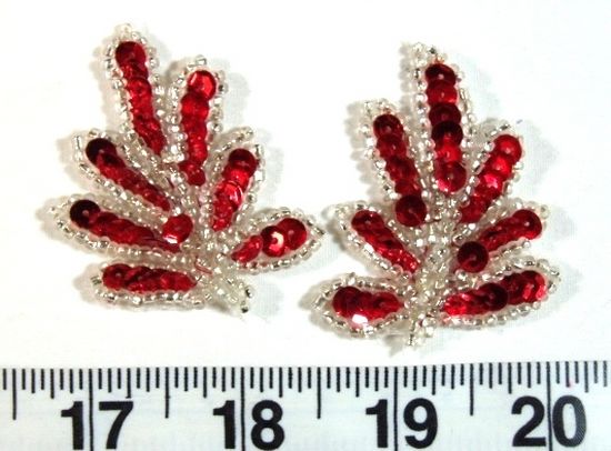 T8633-rdsl (REDUCED) Red Leaf Sequin Beaded Appliques 2