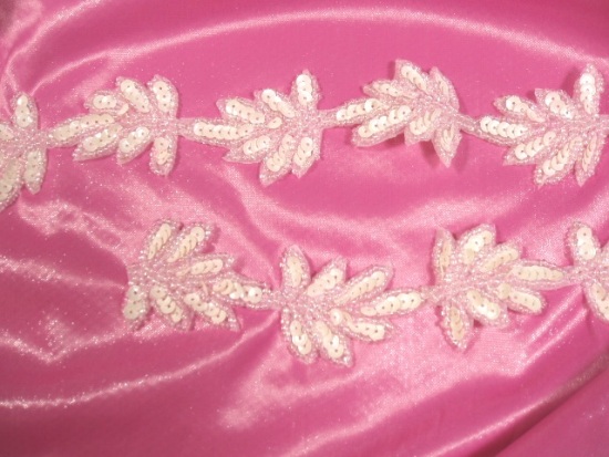 T8633 Pink Opaque Leaf  Vine Sequin Beaded Trim