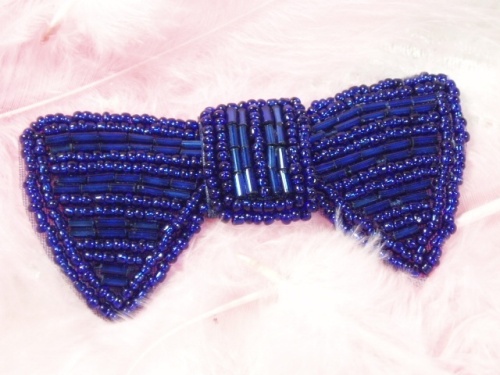 K8737  Blue Bow Tie Beaded Applique 3