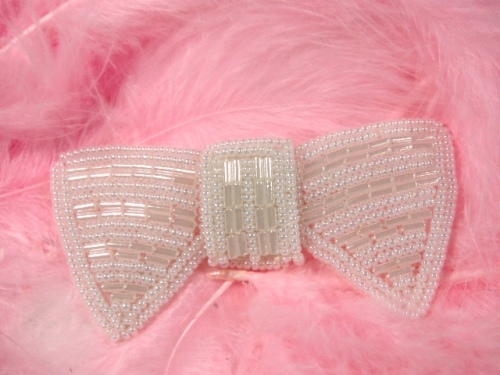 K8737  White Bow Tie Beaded Applique 3