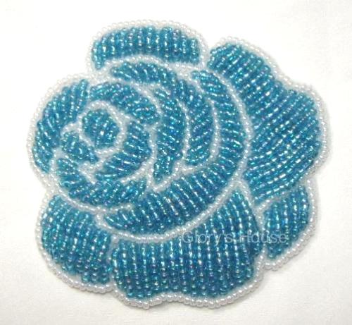 K8740  Blue Rose  Beaded Applique  3